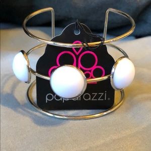 Silver Cuff Bracelet with White Stones